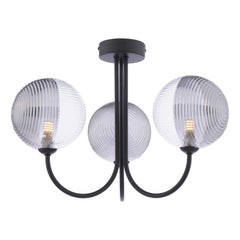 Jared 3 Light Semi Flush Matt Black With Smoked/Clear Ribbed Glass