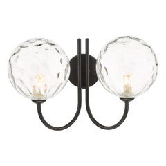 Jared 2 Light Wall Light Matt Black With Clear Dimpled Glass
