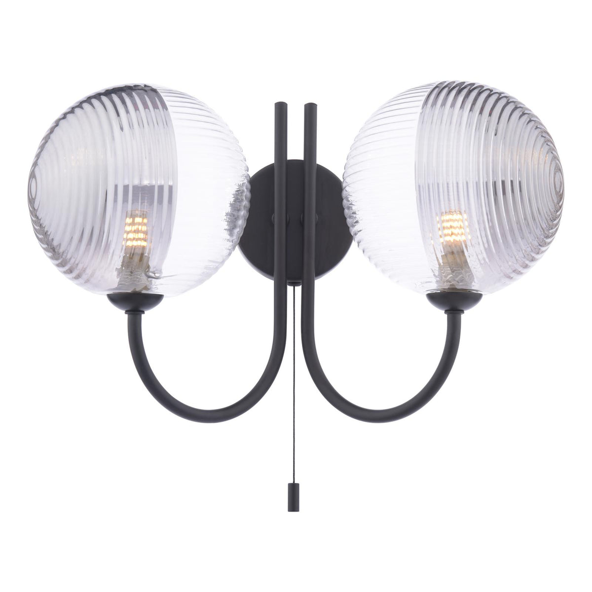 Jared 2 Light Wall Light Matt Black With Smoked/Clear Ribbed Glass