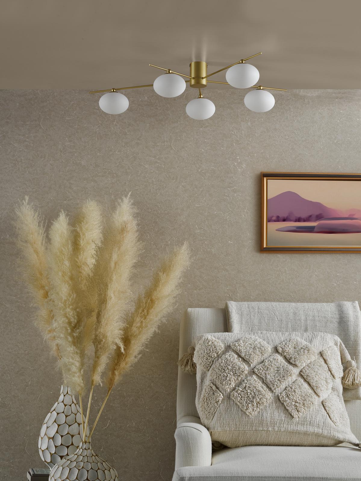 Jasper 5 Light Semi-Flush Satin Gold and Opal Glass