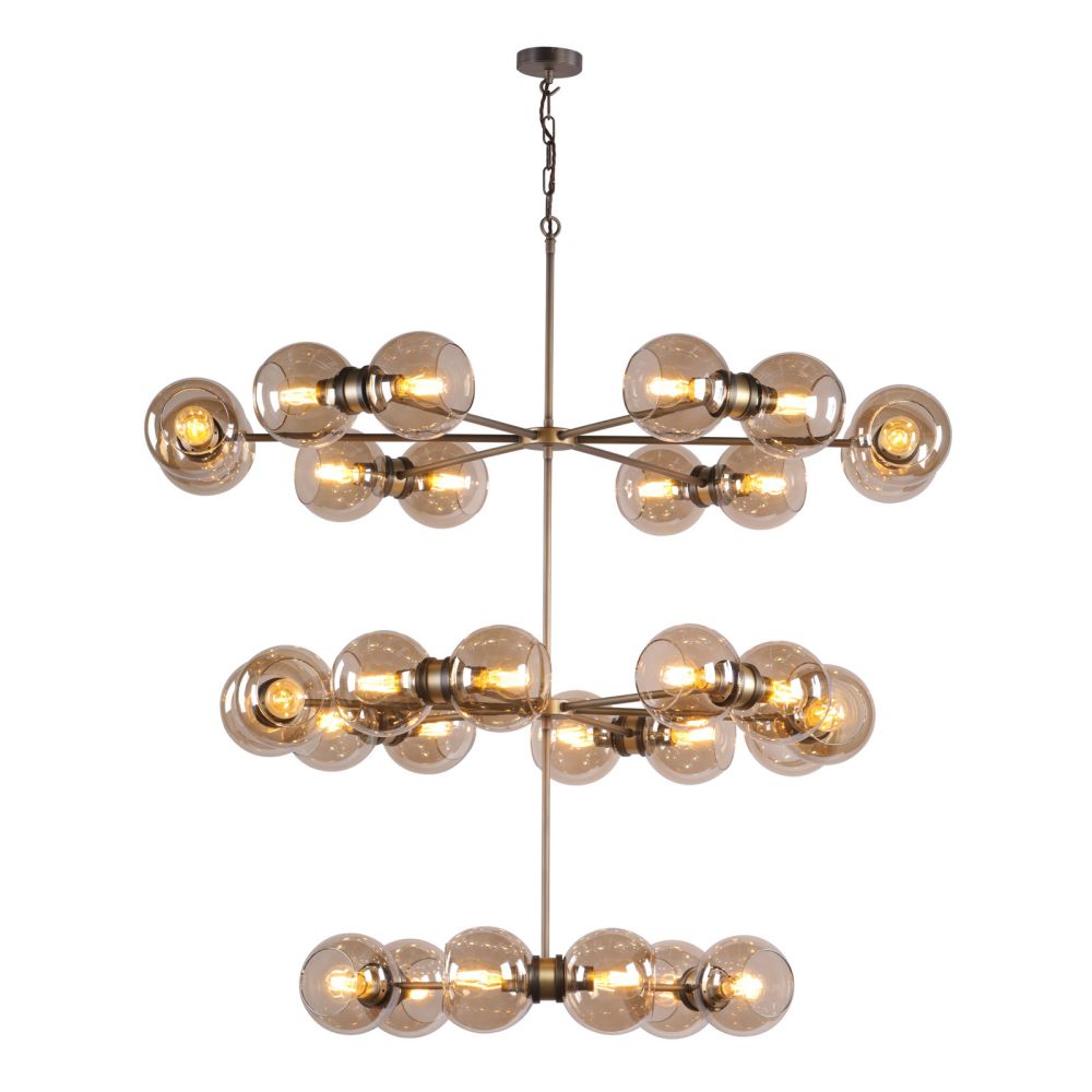 Juno 30 Light Pendant Antique Brass and Smoked Glass