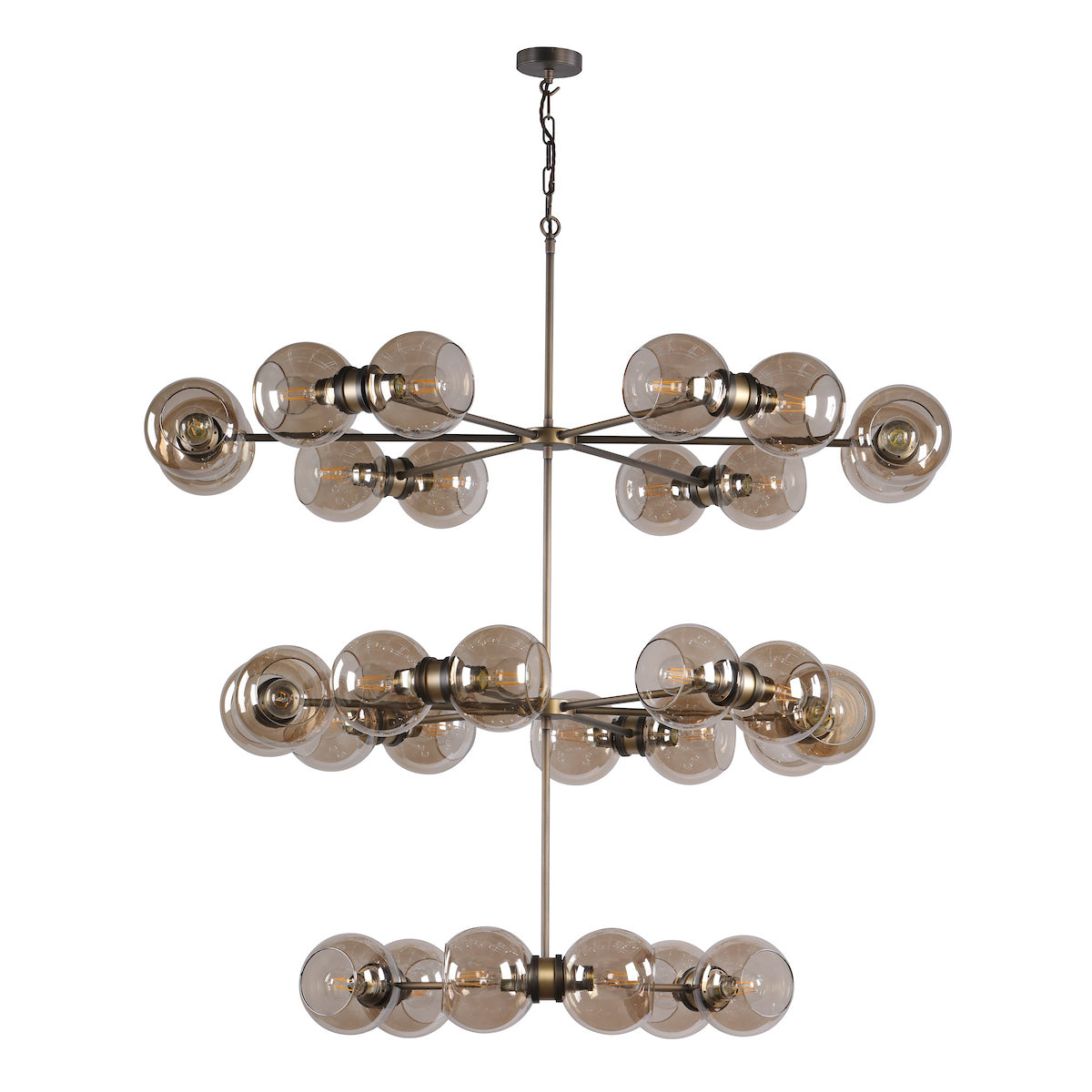 Juno 30 Light Pendant Antique Brass and Smoked Glass