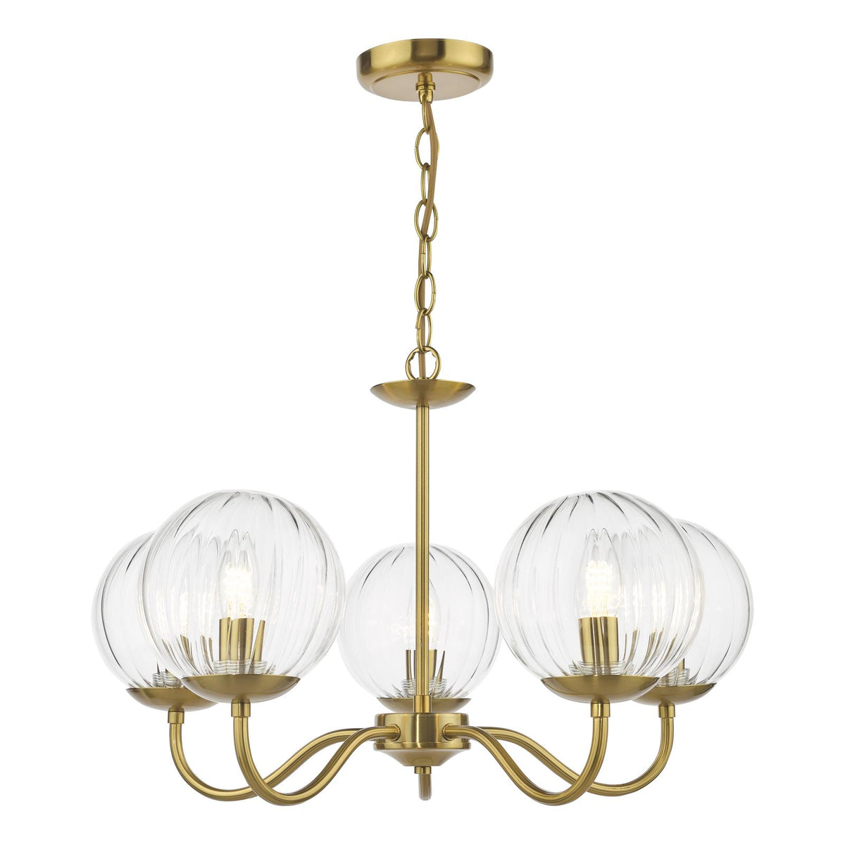 Jocelyn 5 Light Armed Pendant Natural Brass and Glass