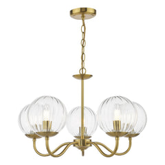 Jocelyn 5 Light Armed Pendant Natural Brass and Glass