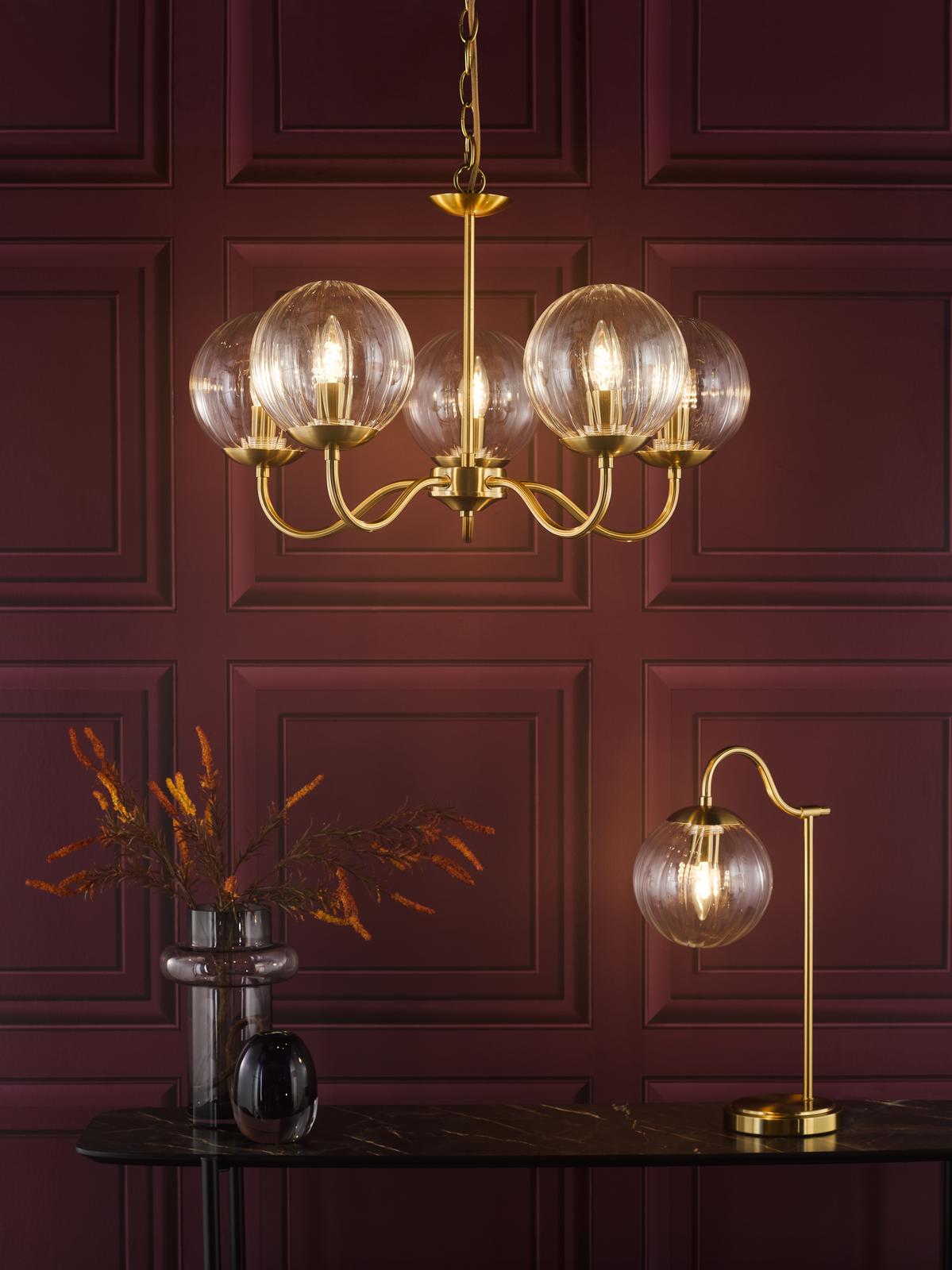 Jocelyn 5 Light Armed Pendant Natural Brass and Glass