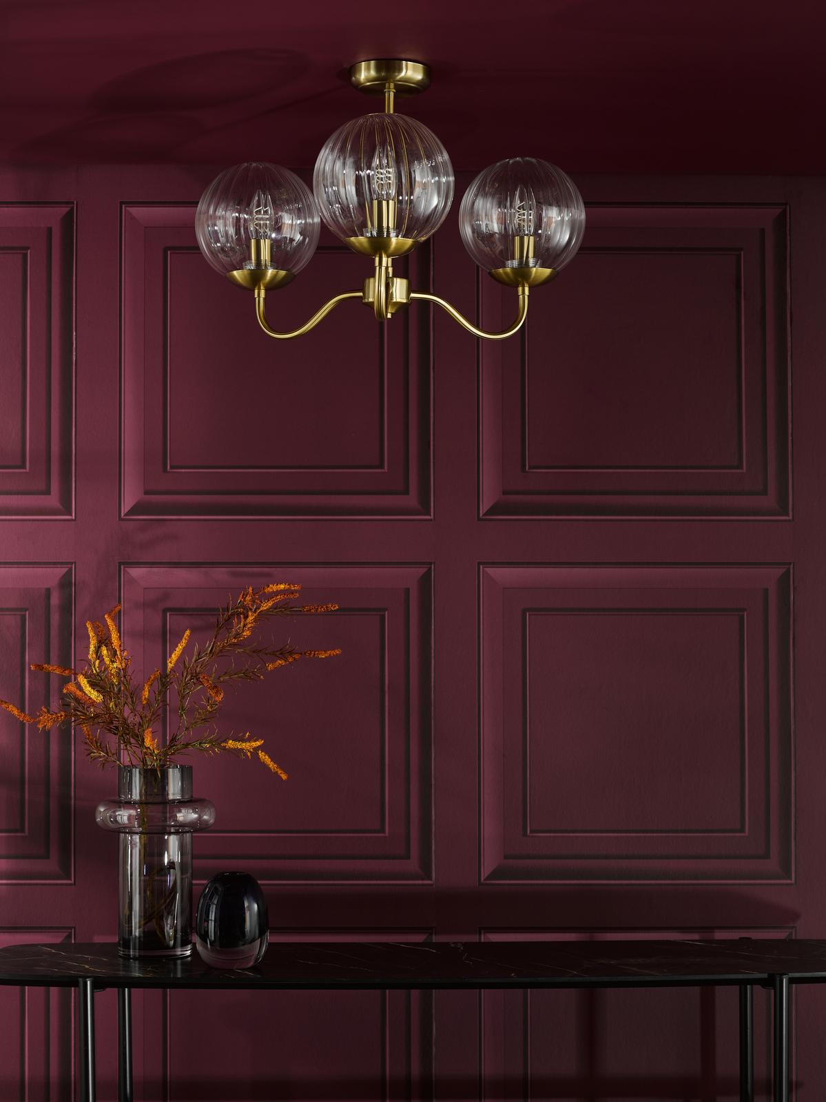 Jocelyn 3 Light Semi-Flush Natural Brass and Glass