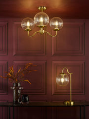 Jocelyn 3 Light Semi-Flush Natural Brass and Glass