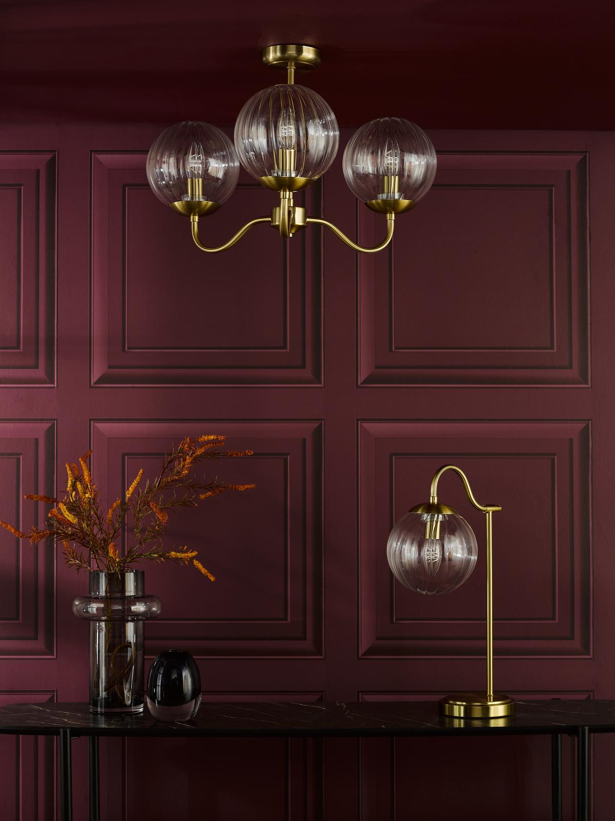 Jocelyn 3 Light Semi-Flush Natural Brass and Glass