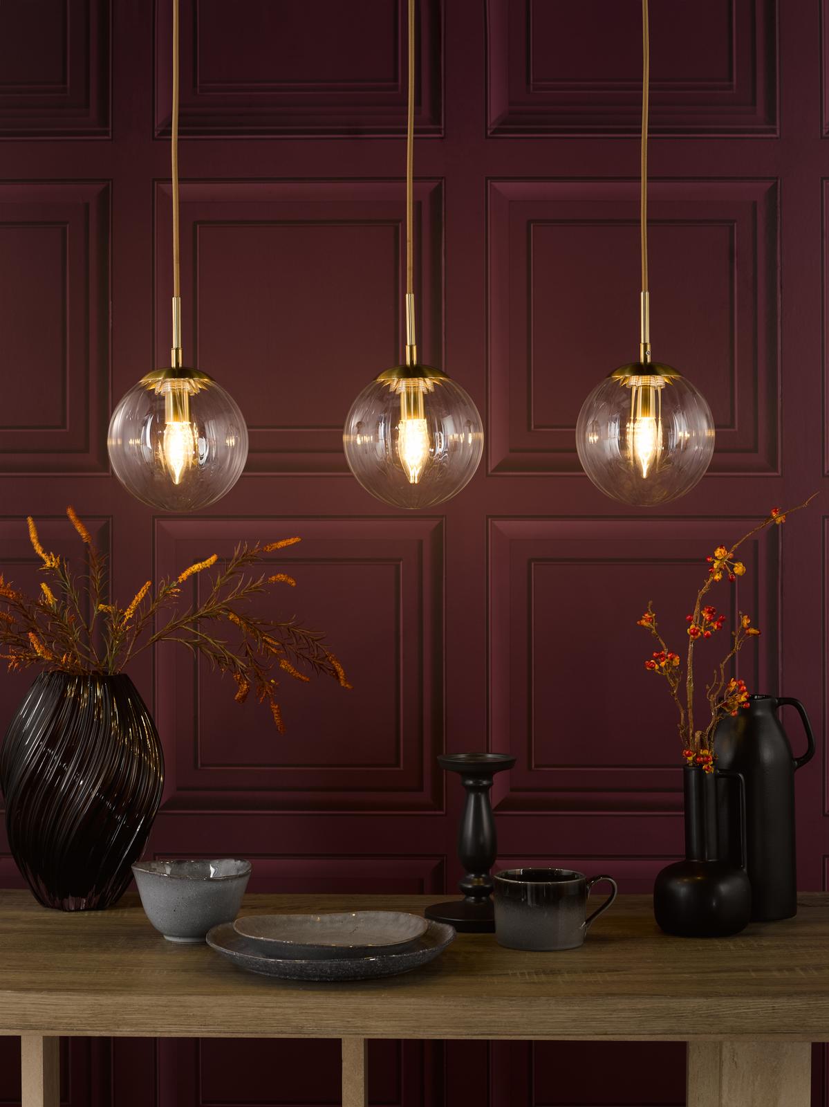 Jocelyn 3 Light Bar Pendant Natural Brass and Glass