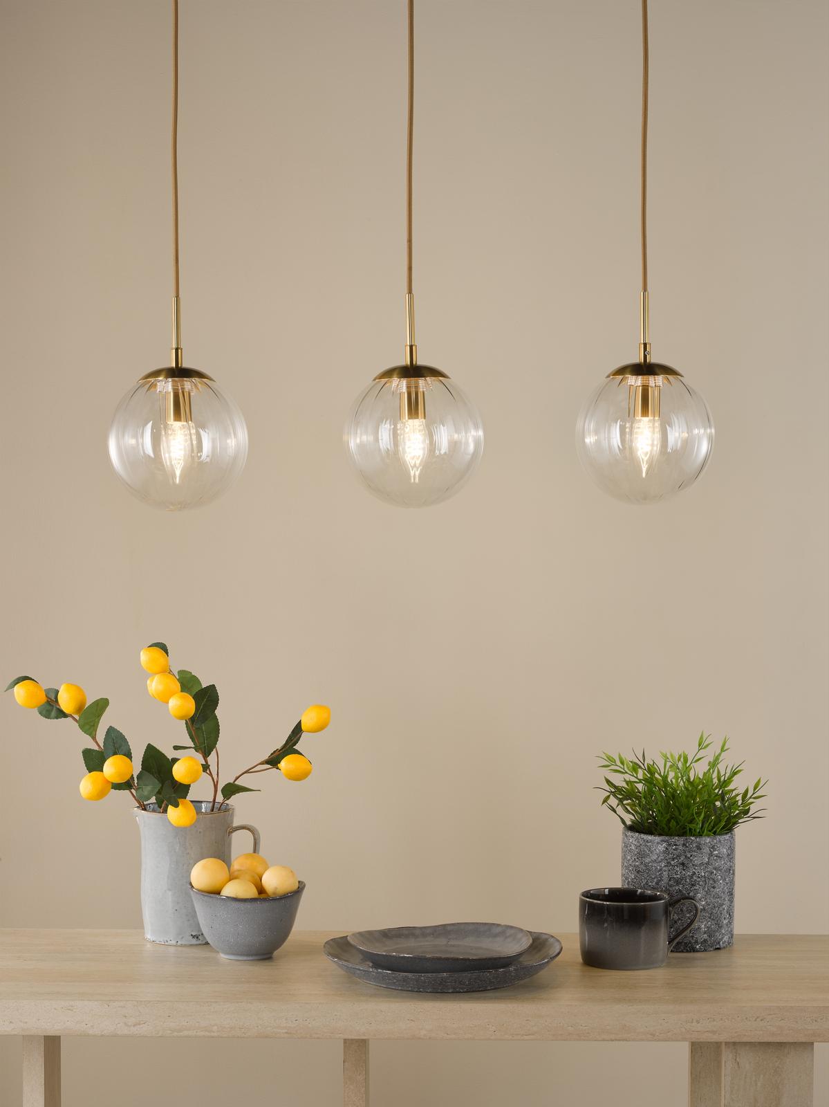 Jocelyn 3 Light Bar Pendant Natural Brass and Glass