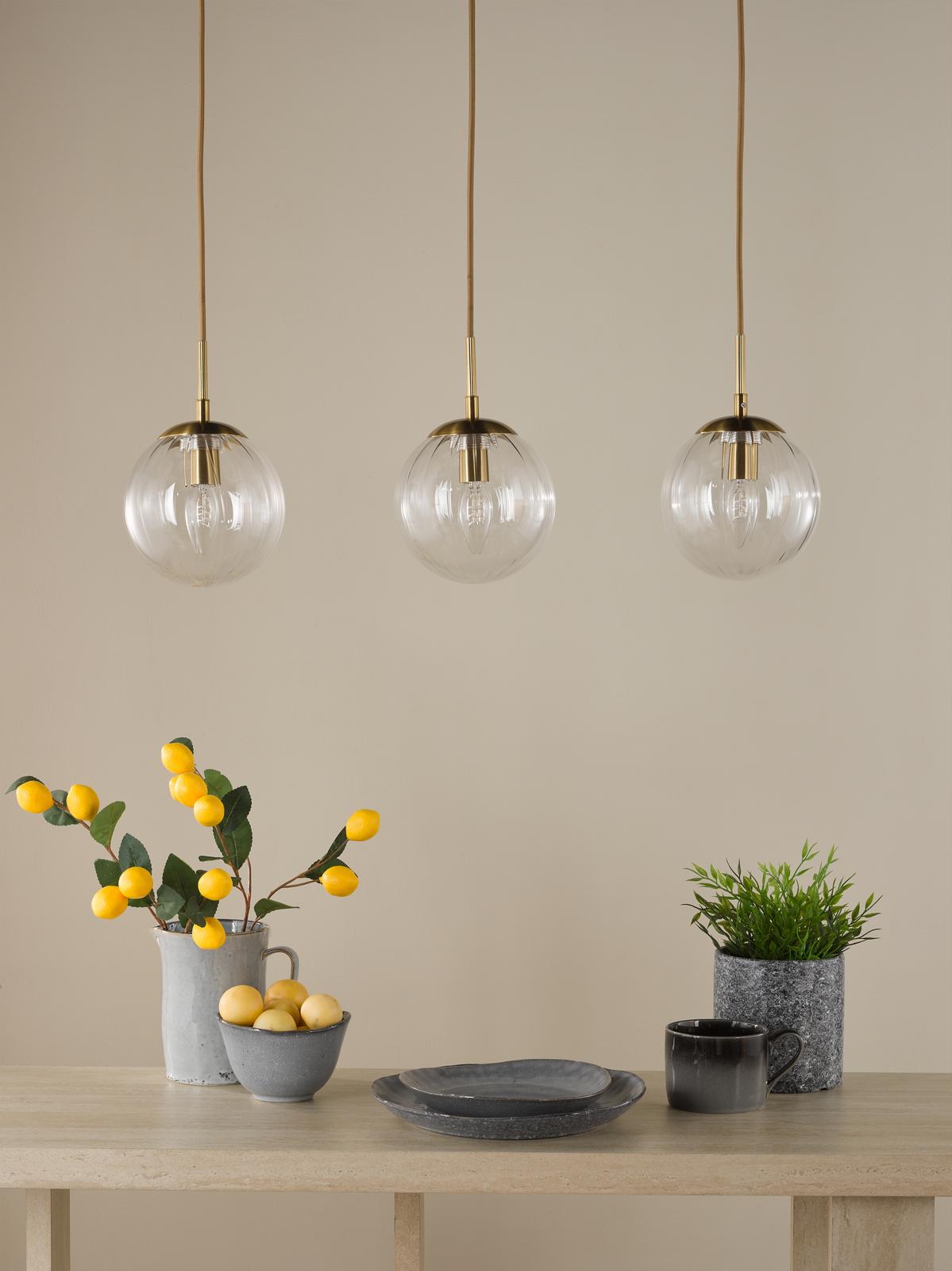 Jocelyn 3 Light Bar Pendant Natural Brass and Glass