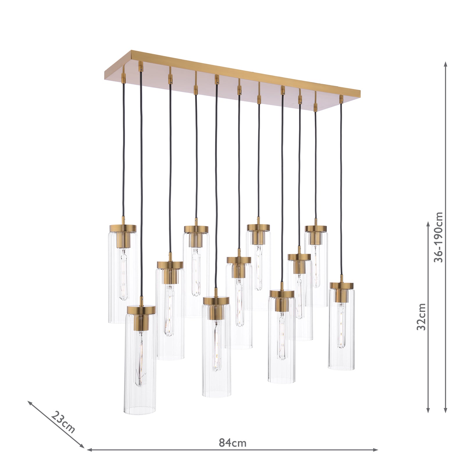 Jodelle 11 Light Bar Pendant Polished Bronze and Glass