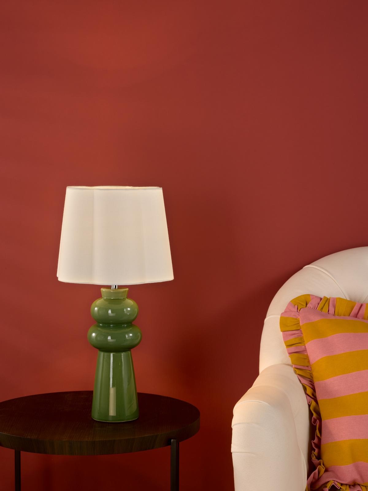 Jordana Table Lamp Green Ceramic and Polished Chrome With Shade