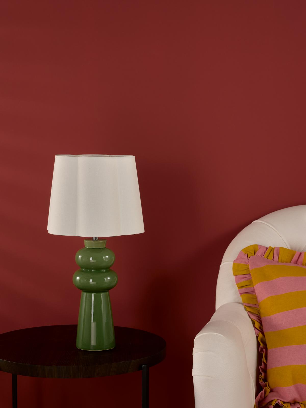 Jordana Table Lamp Green Ceramic and Polished Chrome With Shade