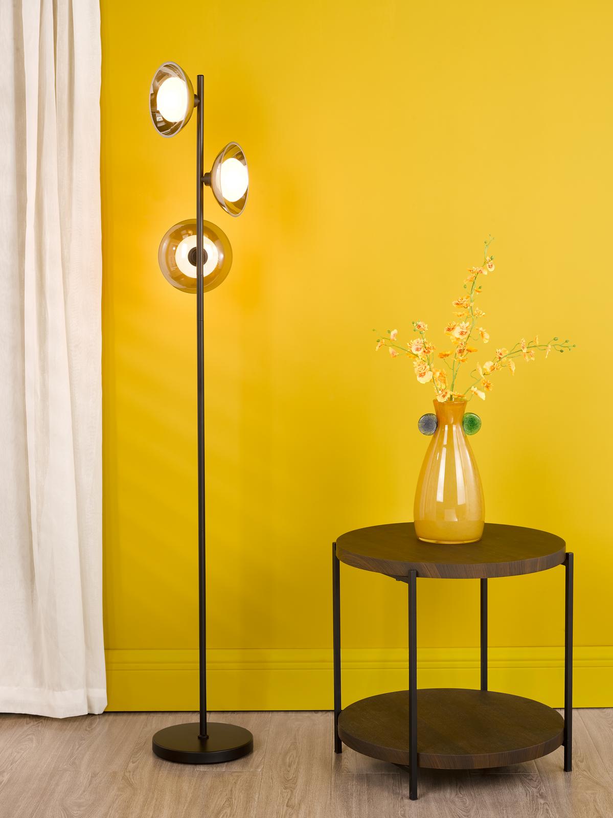 Kadience 3 Light Floor Lamp Satin Black and Smoked Glass
