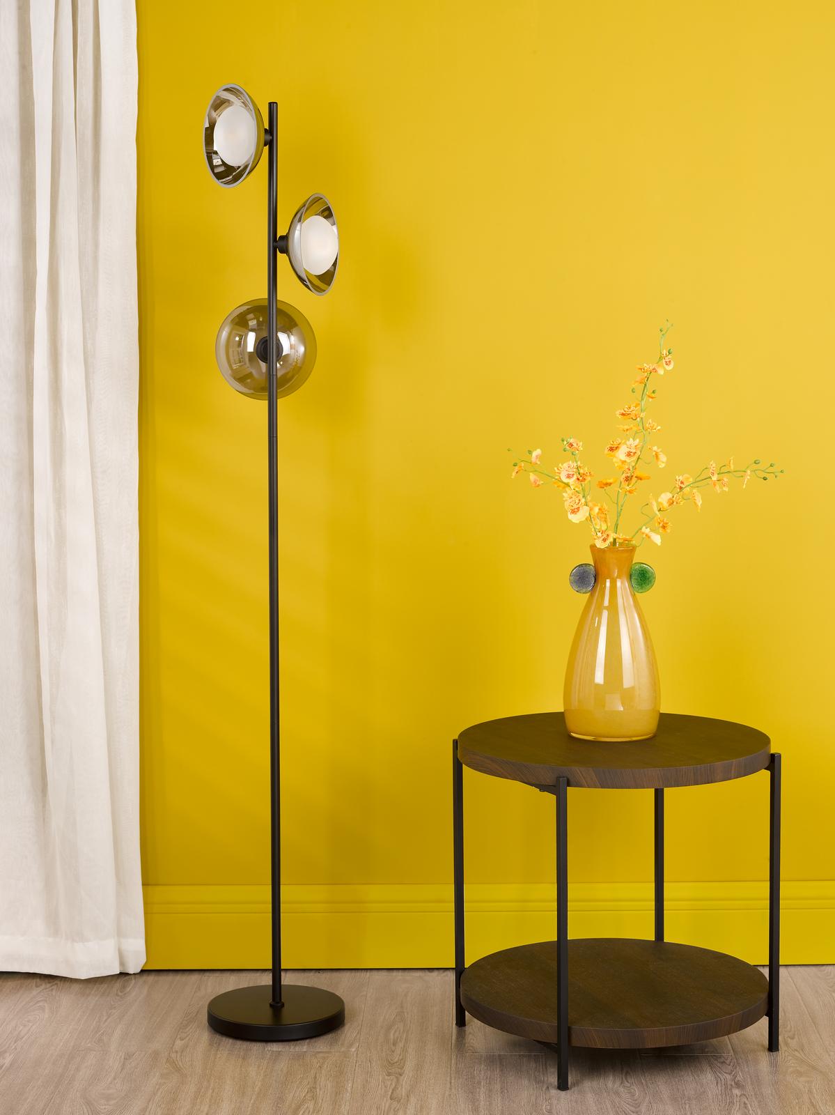 Kadience 3 Light Floor Lamp Satin Black and Smoked Glass