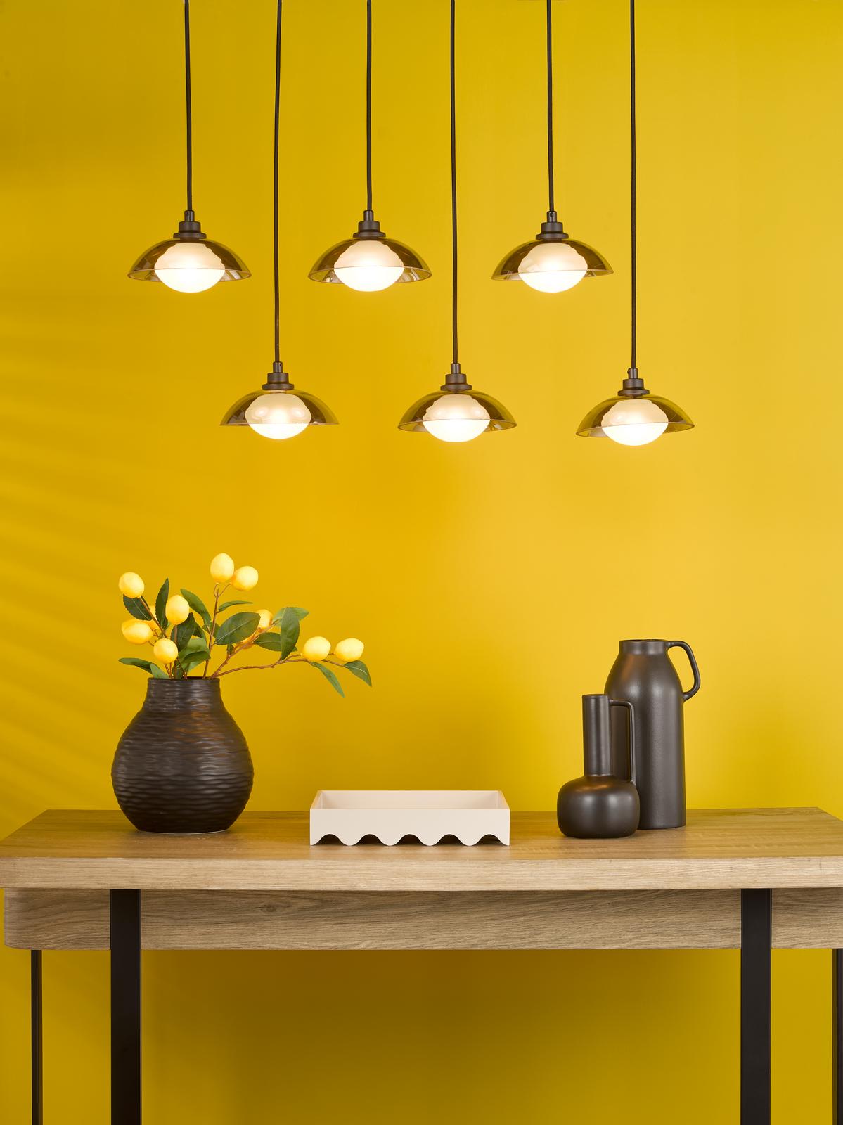 Kadience 6 Light Bar Pendant Satin Black and Smoked Glass