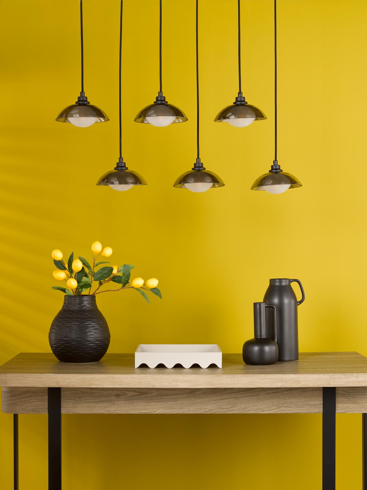 Kadience 6 Light Bar Pendant Satin Black and Smoked Glass
