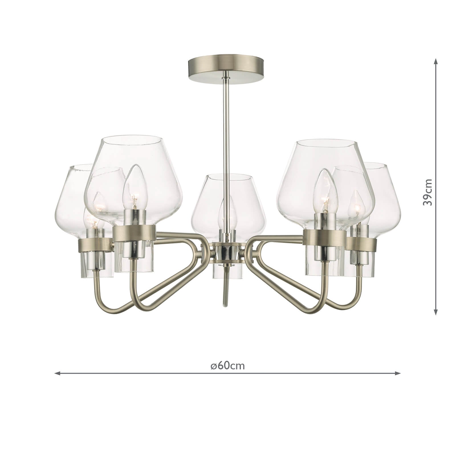 Keta 5 Light Semi Flush Satin Chrome & Polished Chrome