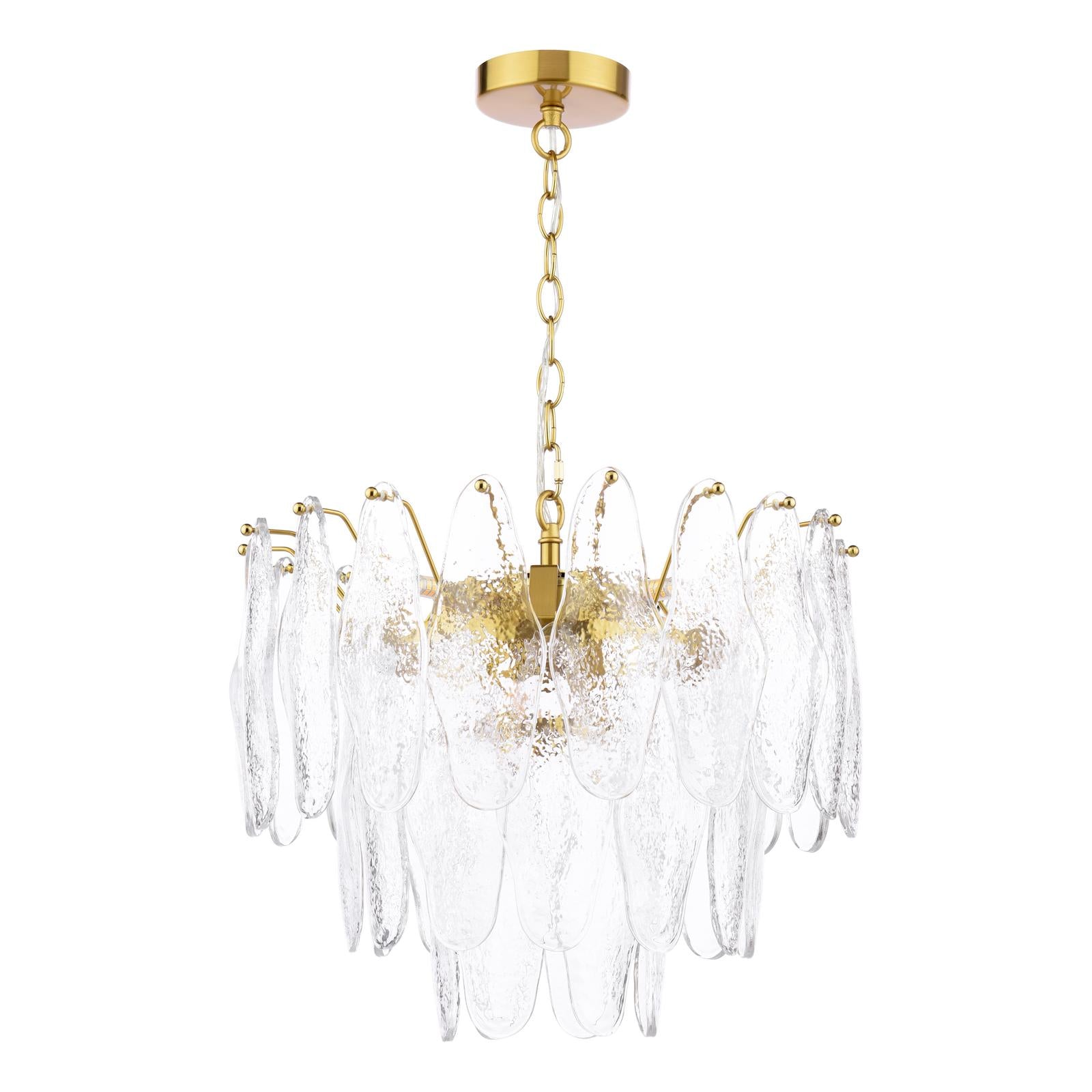 Kimmia 6 Light Pendant Natural Brass and Textured Glass