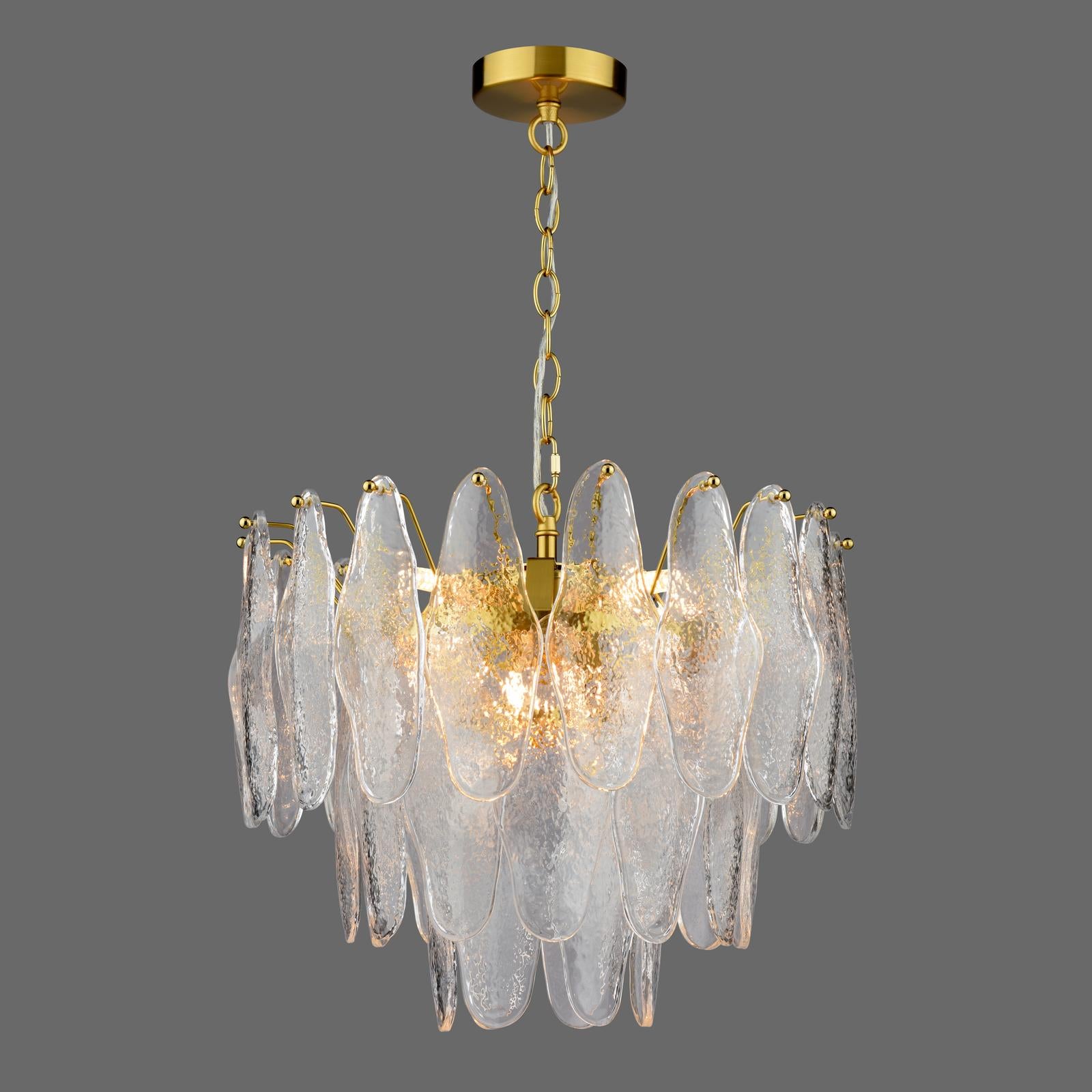 Kimmia 6 Light Pendant Natural Brass and Textured Glass