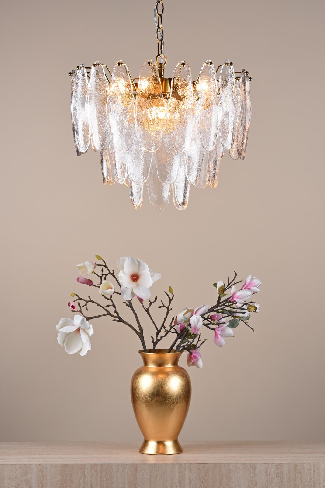 Kimmia 6 Light Pendant Natural Brass and Textured Glass