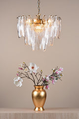 Kimmia 6 Light Pendant Natural Brass and Textured Glass