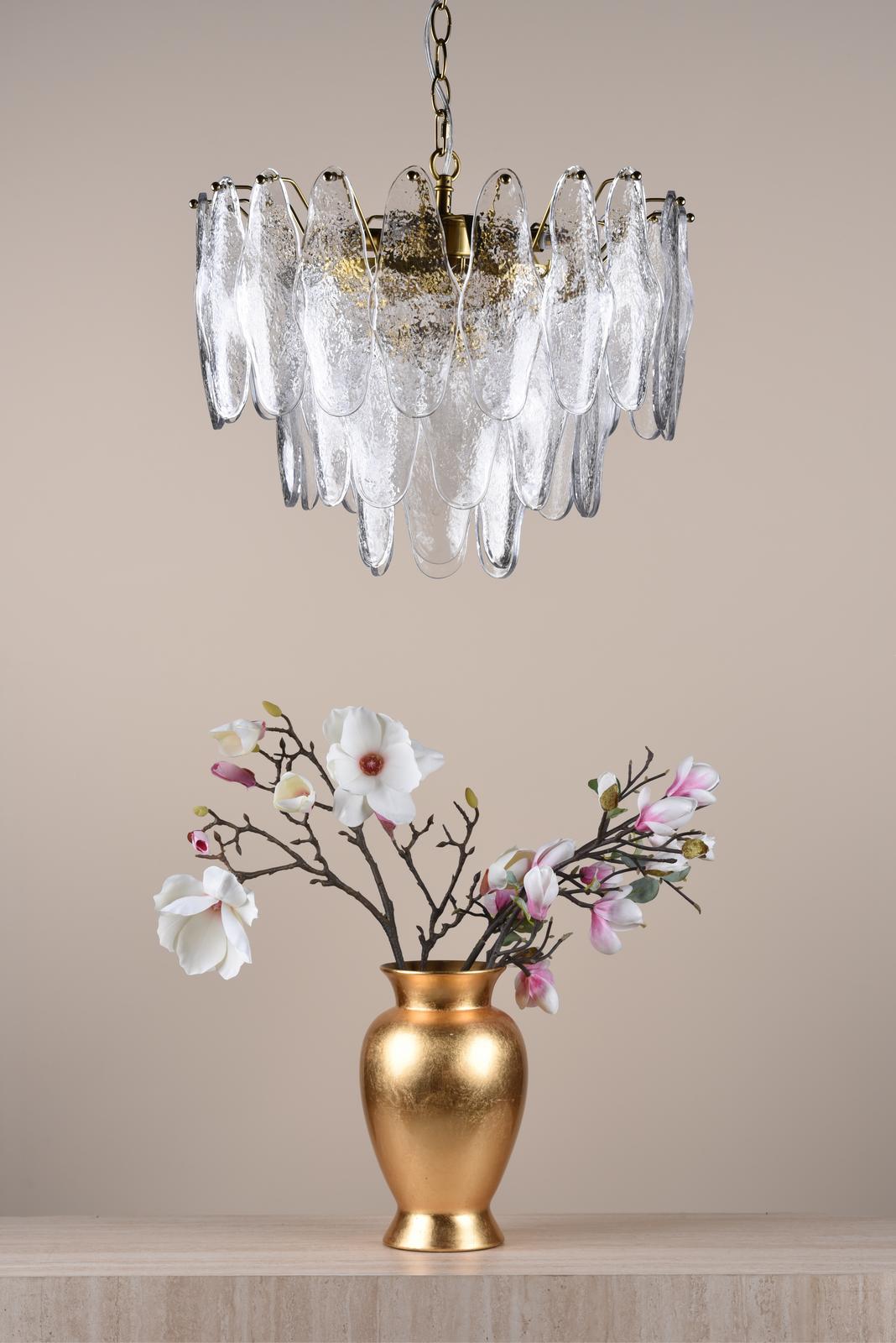 Kimmia 6 Light Pendant Natural Brass and Textured Glass