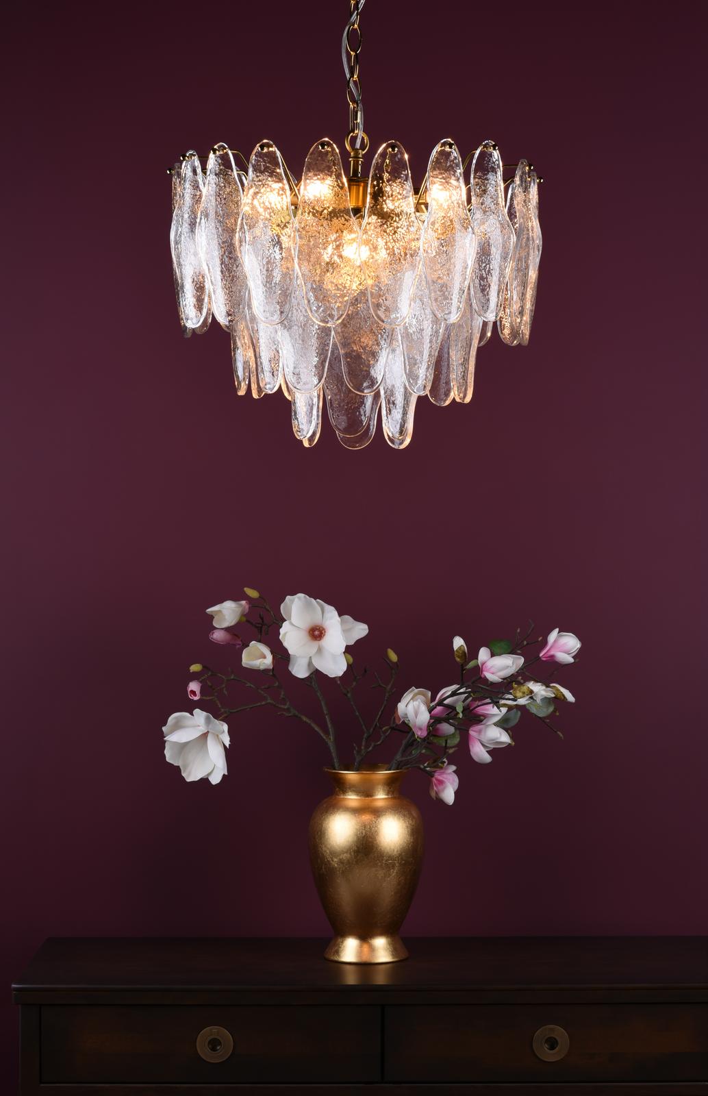 Kimmia 6 Light Pendant Natural Brass and Textured Glass