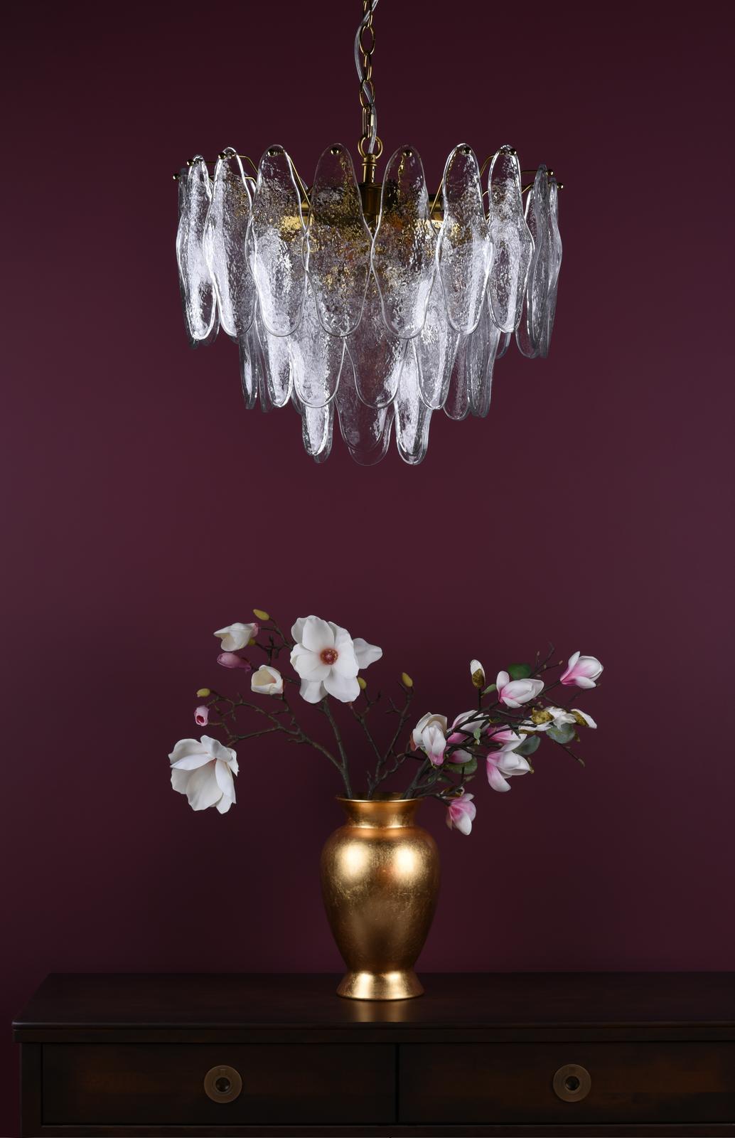Kimmia 6 Light Pendant Natural Brass and Textured Glass