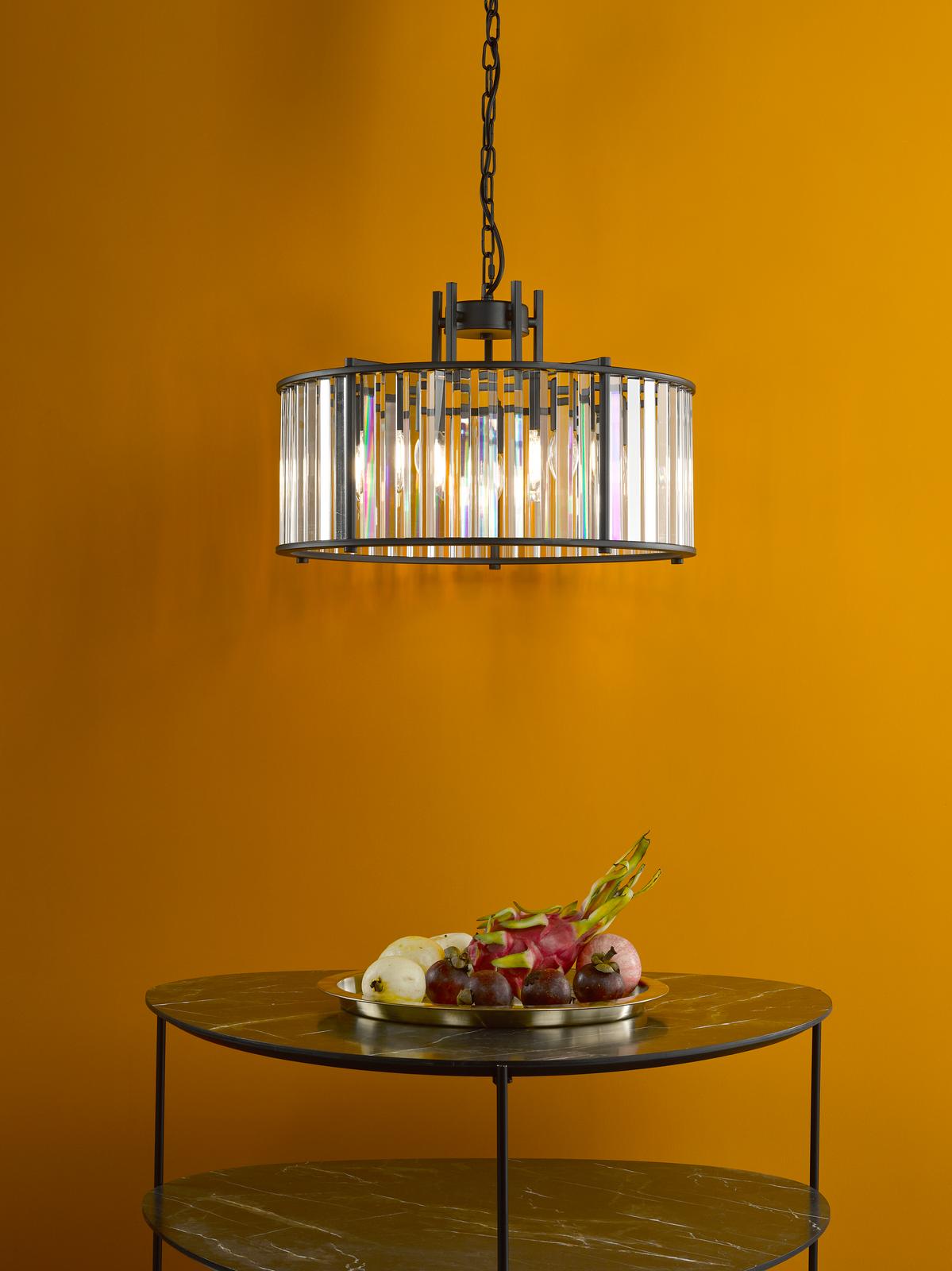 Kiran 5 Light Pendant Satin Black and Crystal