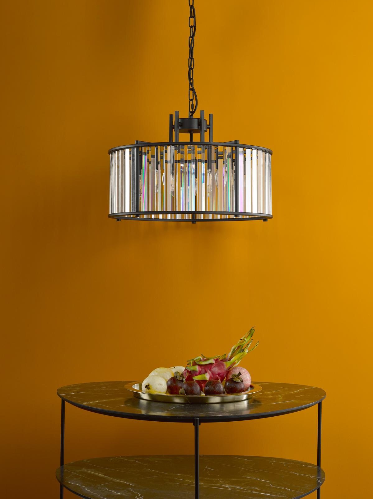Kiran 5 Light Pendant Satin Black and Crystal