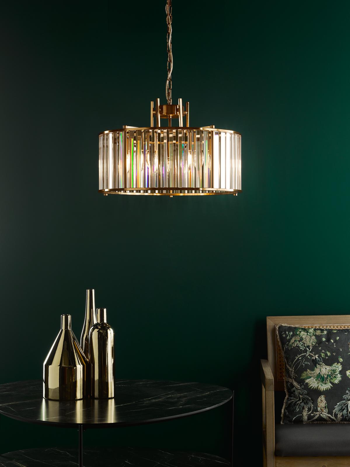 Kiran 5 Light Pendant Natural Brass and Crystal