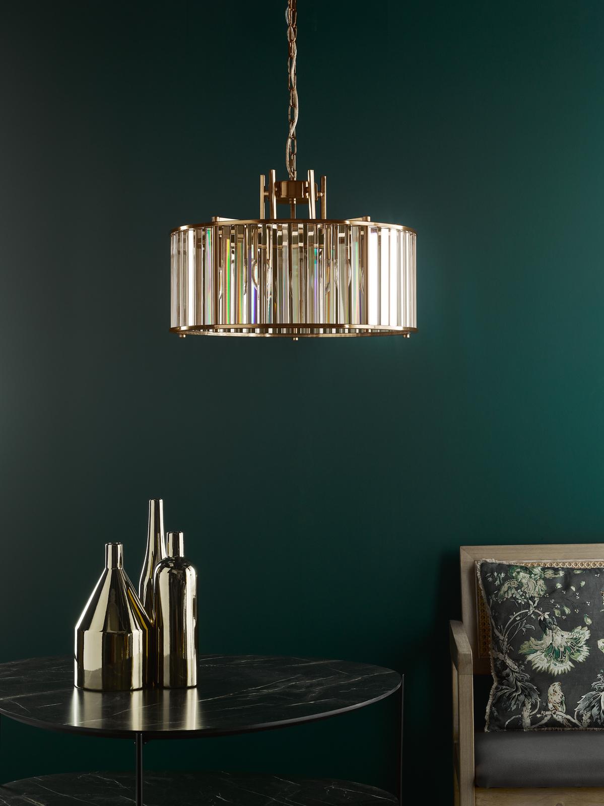 Kiran 5 Light Pendant Natural Brass and Crystal