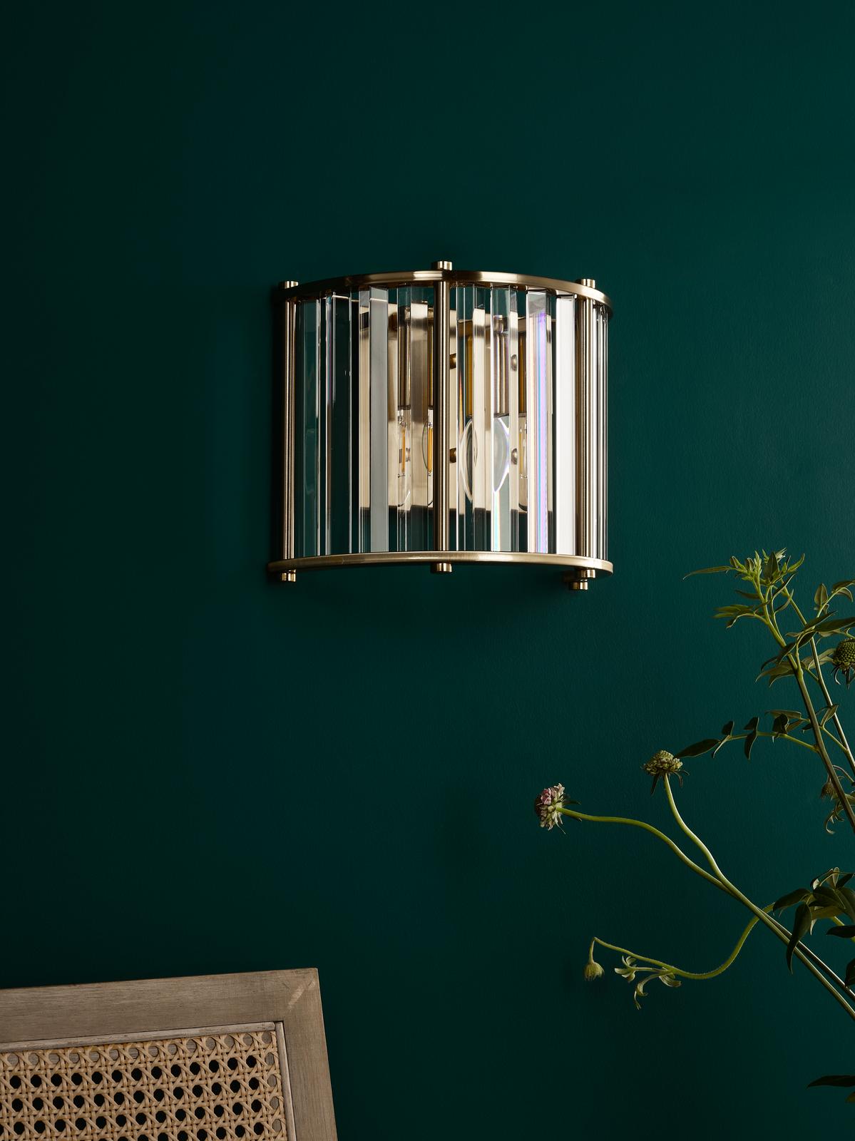 Kiran 2 Light Wall Light Natural Brass and Crystal