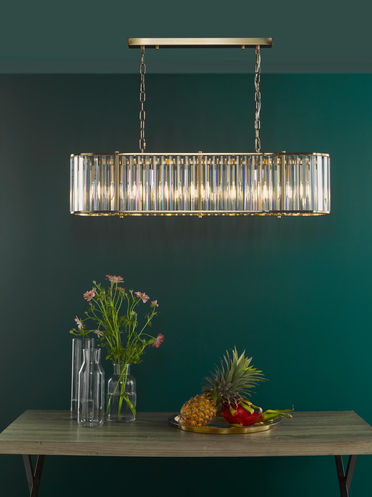 Kiran 7 Light Bar Pendant Natural Brass and Crystal
