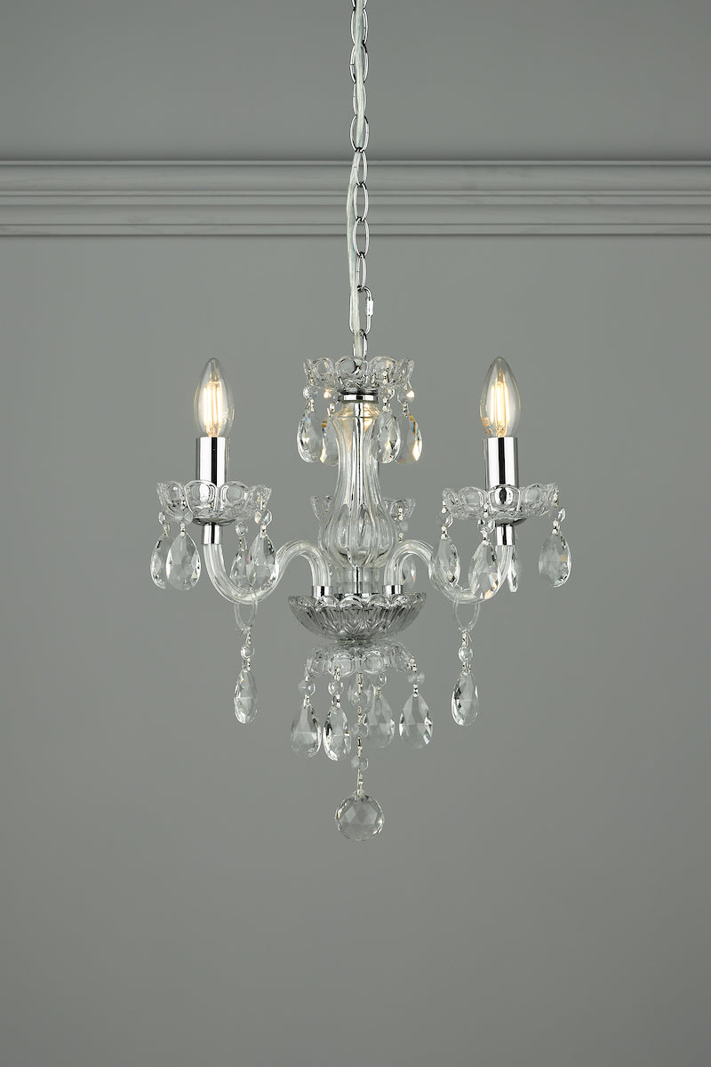Laura Ashley Harriet 3Lt Chandelier Ribbed Glass and Polished Chrome