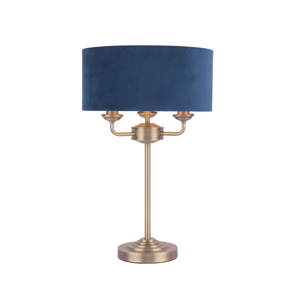 Laura Ashley Sorrento Table Lamp 3 Light Antique Brass Blue Shade