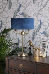 Laura Ashley Sorrento Table Lamp 3 Light Antique Brass Blue Shade