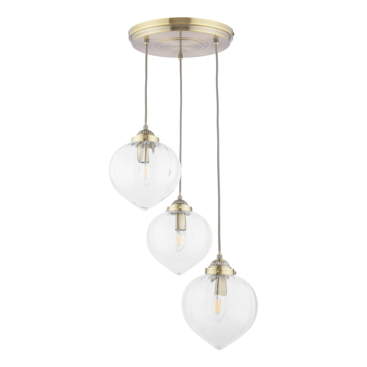 Laura Ashley Whitham 3 Light Cluster Pendant Antique Brass and Glass