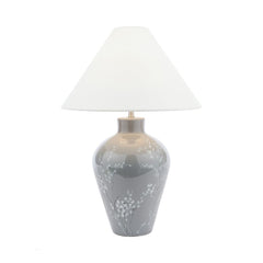 The Laura Ashley ceramic grey Pussy Willow design table lamp comes with Silver Linen shade in a plain coolie style