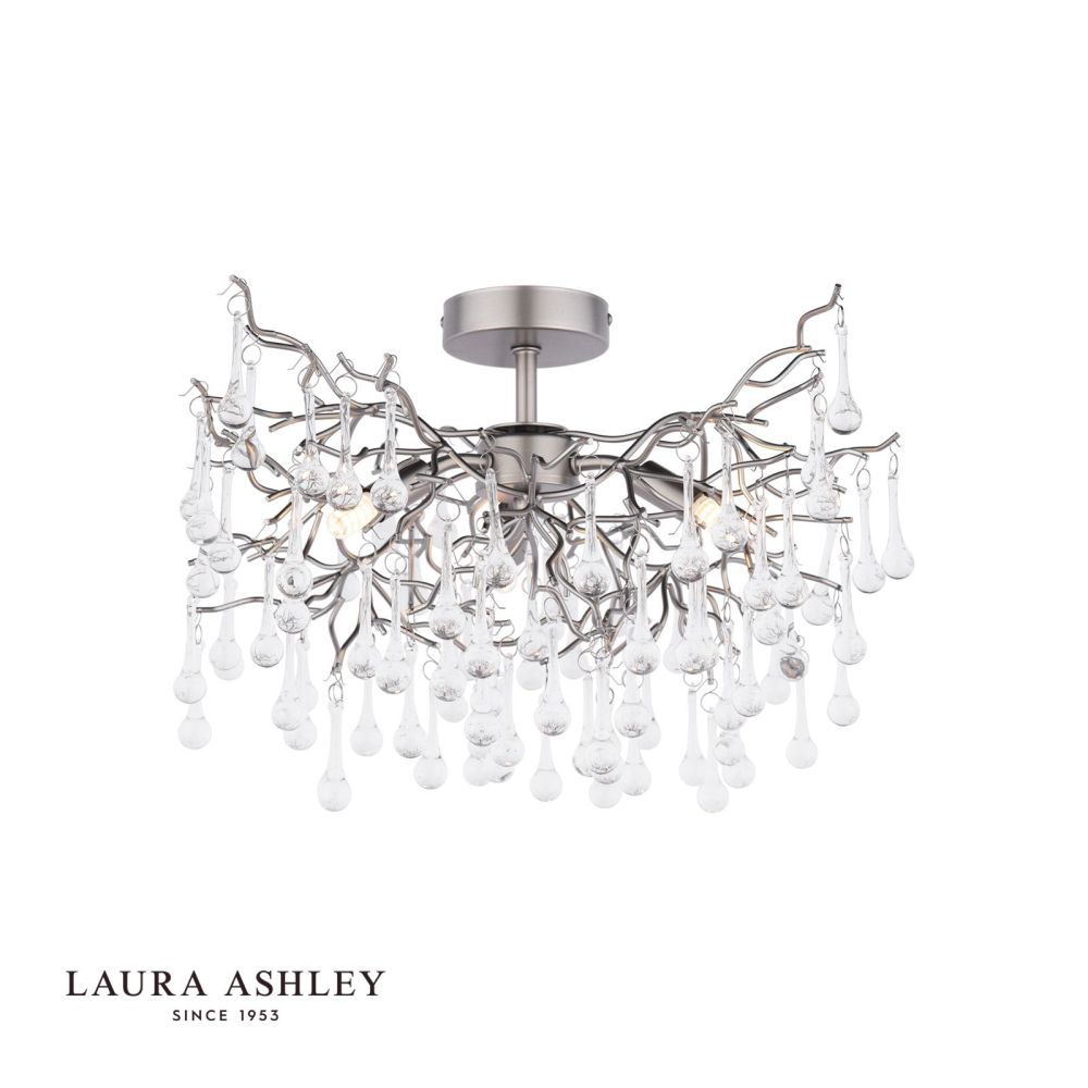 Laura Ashley Willow 3lt Semi Flush Satin Pewter