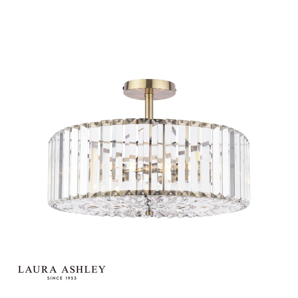 Laura Ashley Fernhurst 4 Light Semi-Flush Crystal and Antique Brass