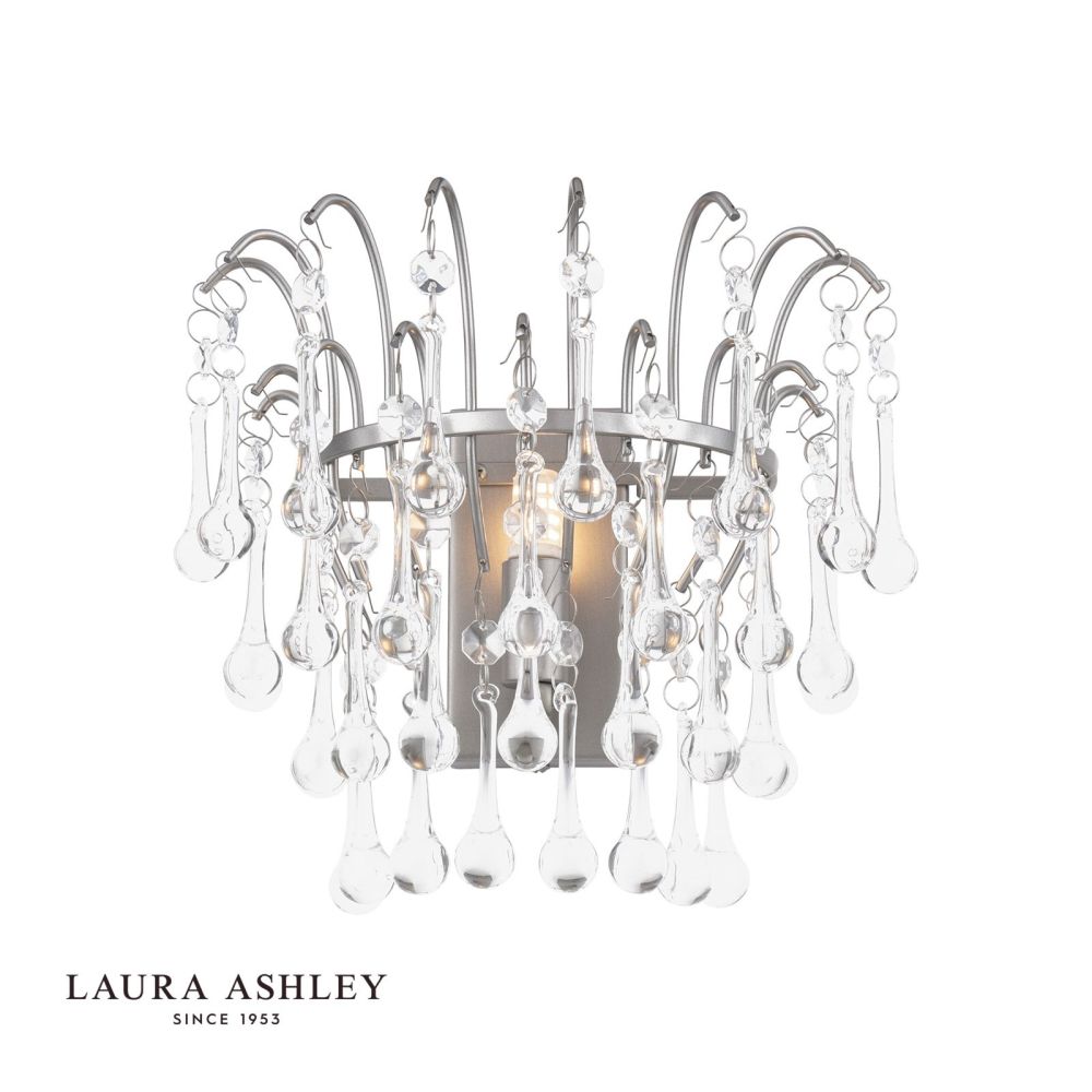 Laura Ashley Willow Wall Light Satin Pewter and Crystal