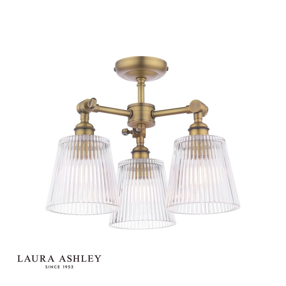 Laura Ashley Callaghan 3 Light Flush Antique Brass and Glass