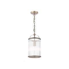 Laura Ashley Sutton Pendant Matt Antique Brass and Ribbed Glass