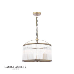 Laura Ashley Sutton 3 LT Pendant Matt Antique Brass and Ribbed Glass