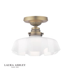 Laura Ashley Banham Semi-Flush Matt Antique Brass and White Glass