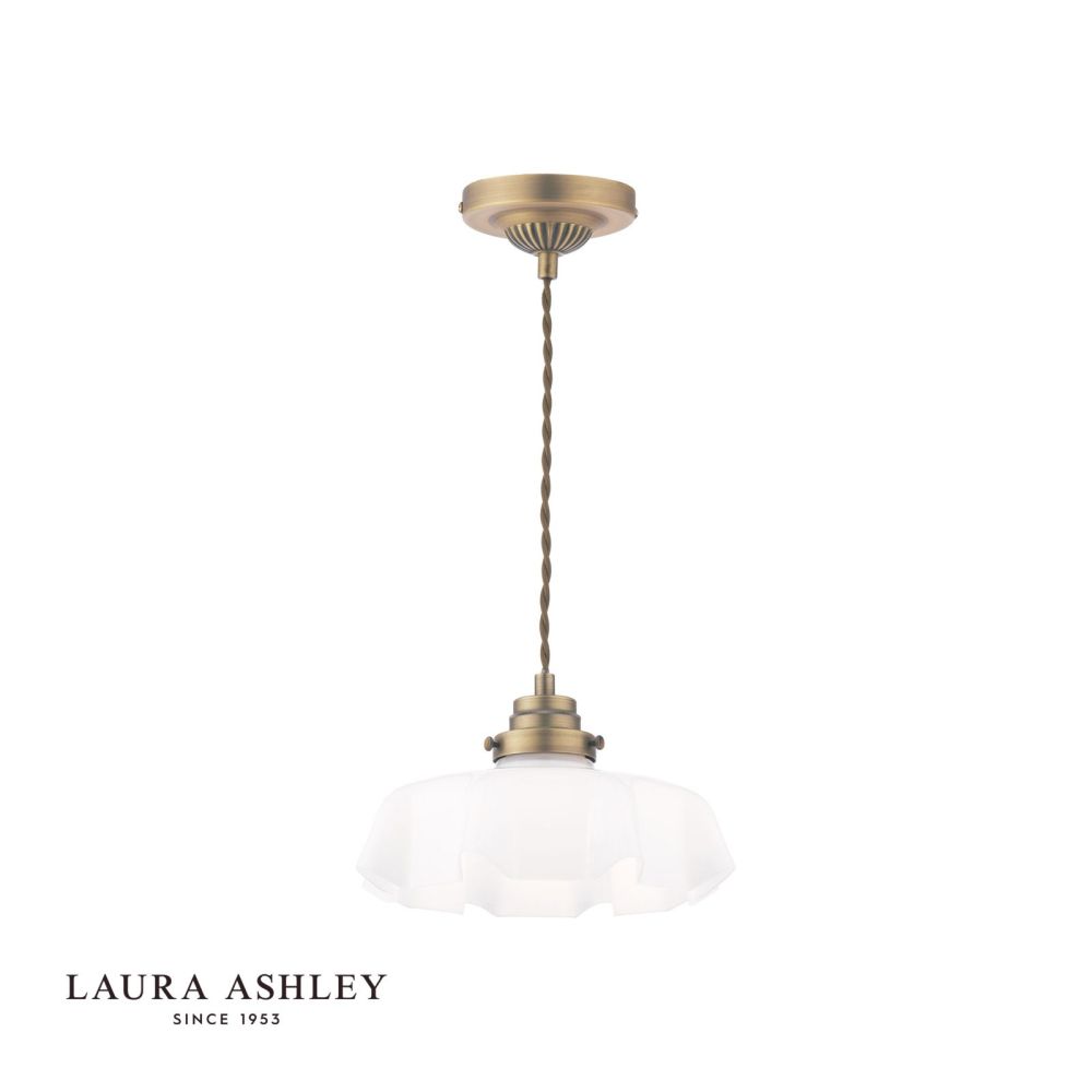 Laura Ashley Banham Pendant Matt Antique Brass and White Glass