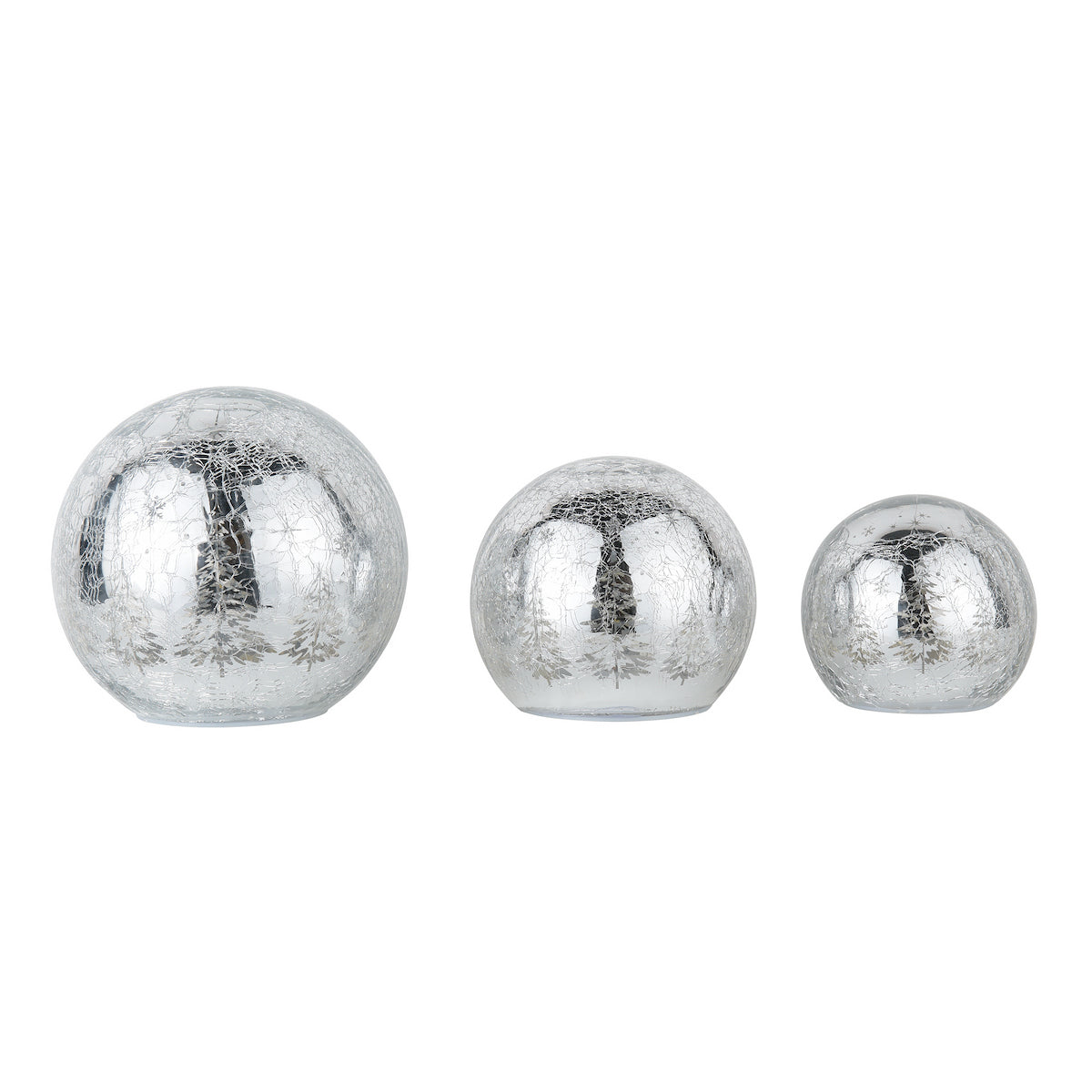 Laura Ashley Silver Crackle Glass Globe Set of 3 Lit Decoration
